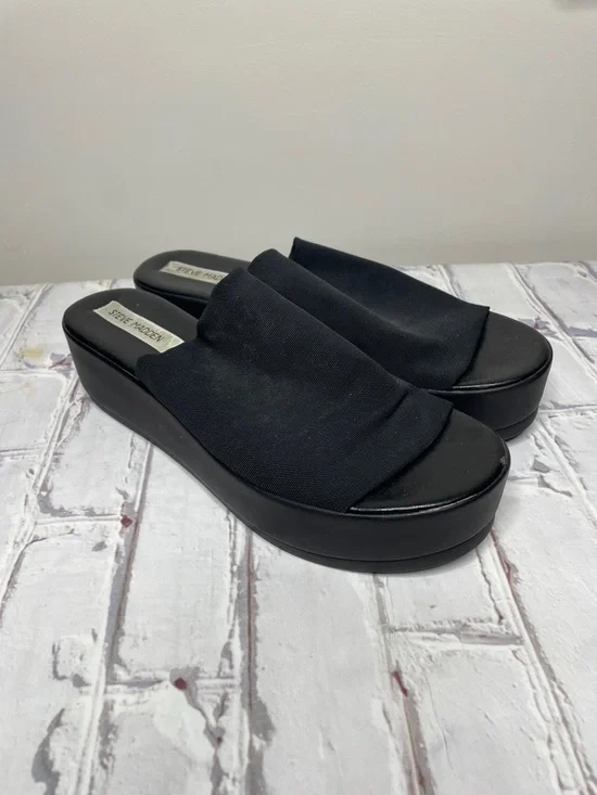 Steve Madden Black Platform Slip-On Sandals - Picture 1 of 6